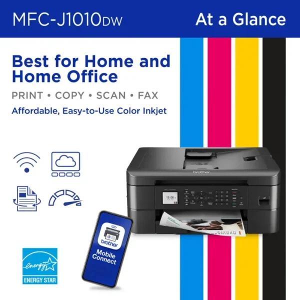 Brother - MFC-J1010DW Wireless Color All-in-One Refresh Subscription Eligible Inkjet Printer - Black - Image 2
