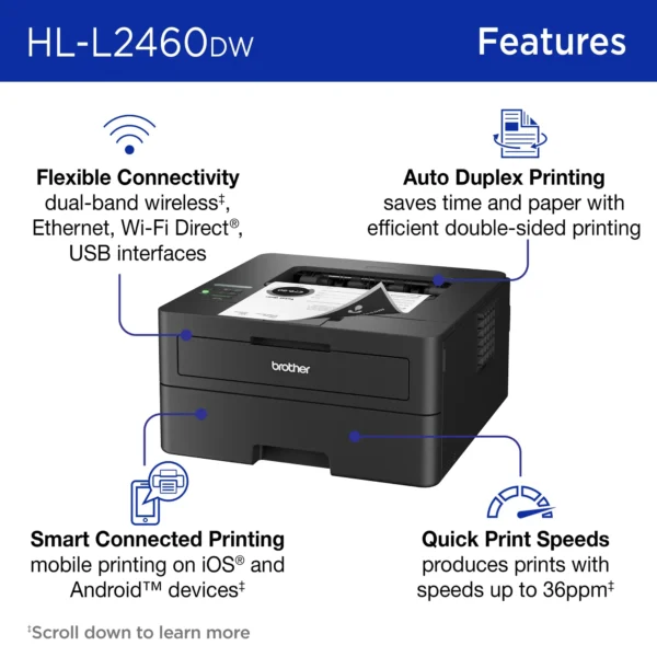 Brother - HL-L2460DW Wireless Black-and-White Refresh Subscription Eligible Laser Printer - Gray - Image 3