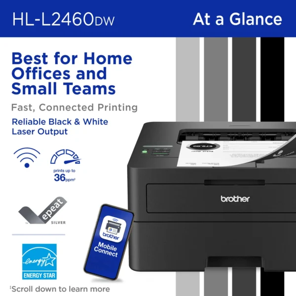 Brother - HL-L2460DW Wireless Black-and-White Refresh Subscription Eligible Laser Printer - Gray - Image 4