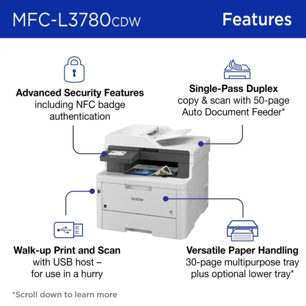 Brother - MFC-L3780CDW Wireless Digital Color All-in-One Printer with Laser Quality Output and Refresh Subscription Eligibility - White - Image 3