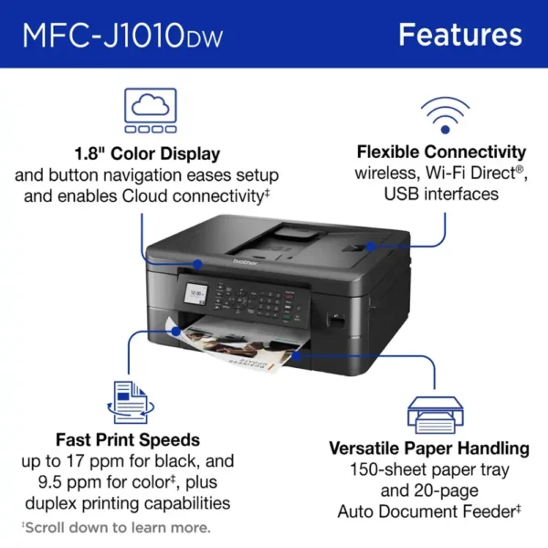 Brother - MFC-J1010DW Wireless Color All-in-One Refresh Subscription Eligible Inkjet Printer - Black - Image 3